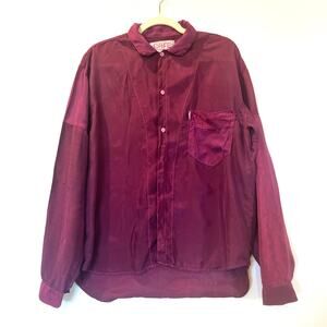 CAFÉ Made in Italy women’s 100% silk button down shirt magenta large patterned